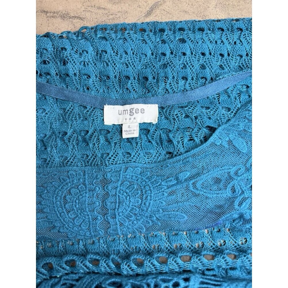 Umgee Women’s Teal Tunic Coverup Sz Large Crochet Lace - Picture 4 of 9